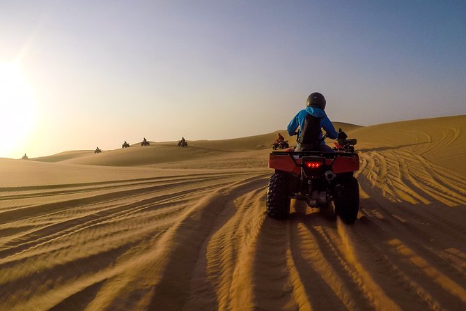2hr COMBO - 1hr Lie-down Sandboarding and 1hr Quad Bike ride - Who will enjoy this desert adventure most?